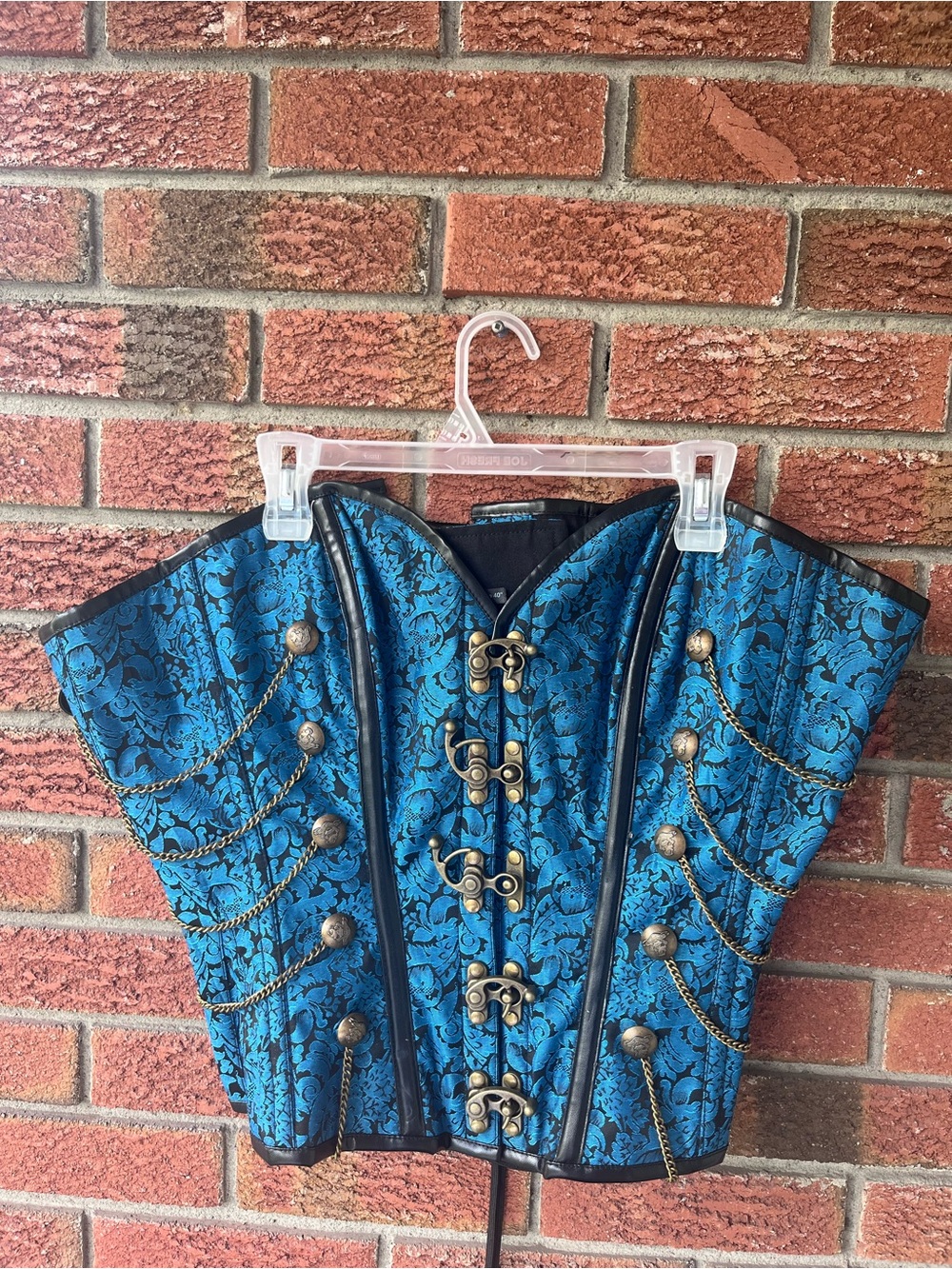 Corset Story blue gold Steampunk Corset With Chains Sz 40